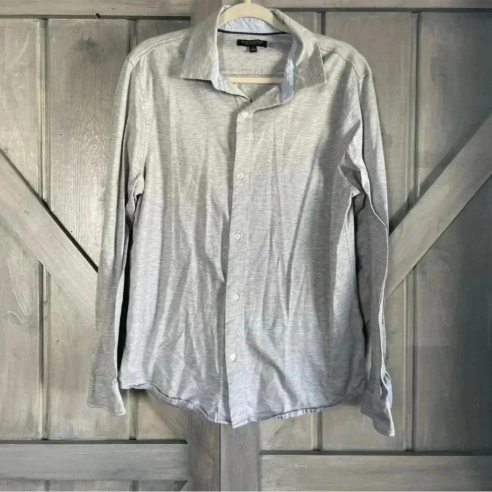 Banana Republic men’s performance knit button-down gray stretch L